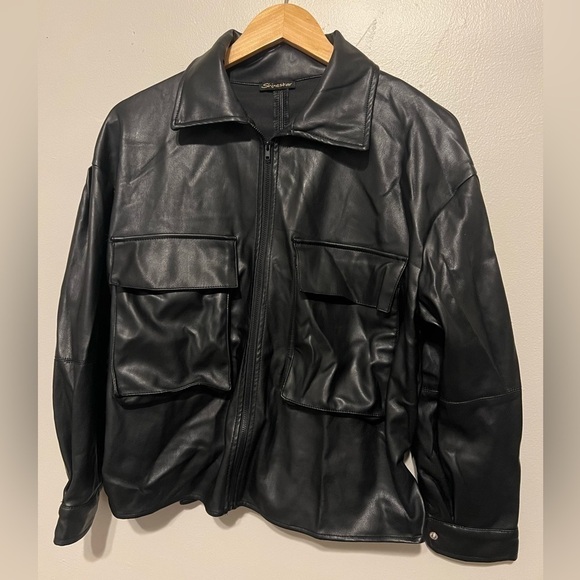 Shinestar Faux Leather Large Front Pockets Zip Up Jacket Small - Picture 2 of 5